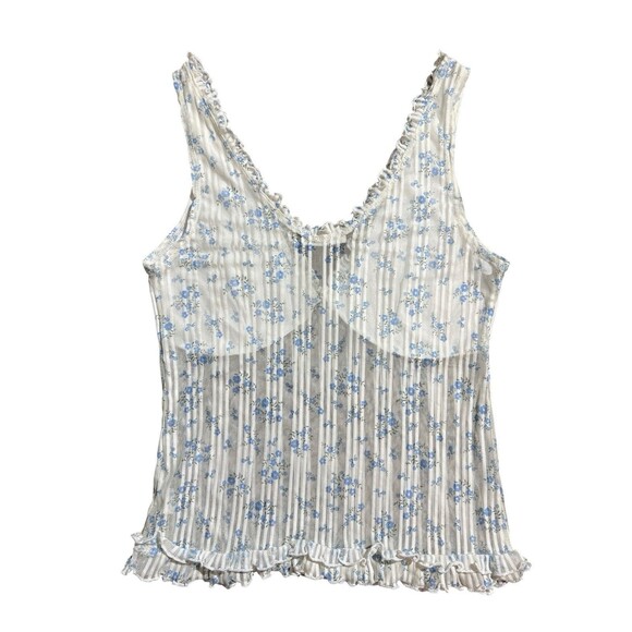 Frankee & Skylarr Cottagecore Floral Ruffle Trim Sheer Cami Top White Blue Sz L - Picture 5 of 10